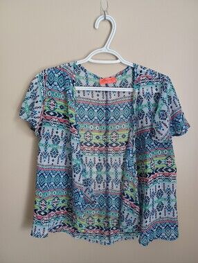Women's Size M Spoiled Multicolor Polyester Short Sleeve Cover Up Thin Shirt Top